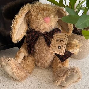 Mohair Bear Plush with Plaid Bow/Bunnycombe.